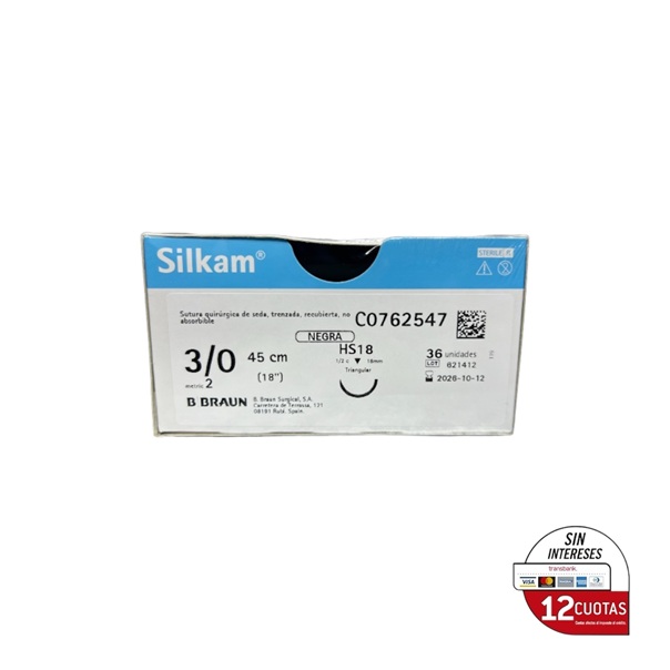 Suturas Silkam Seda 3.0 (RC) 1/2 HS18 45cms 36 Unidades.