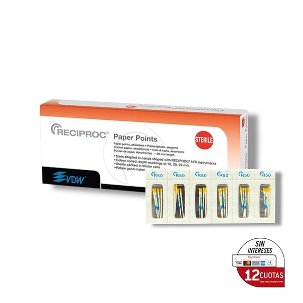 VDW Conos de Papel Reciproc Estéril Surtidos.