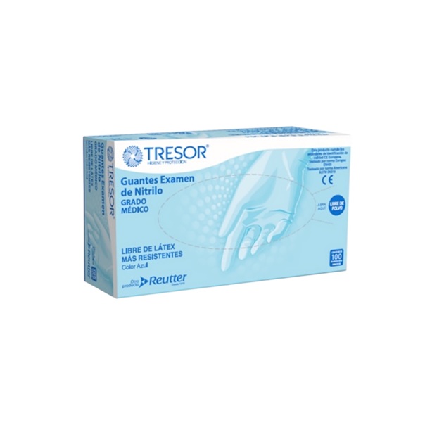 Guantes de Nitrilo Azul – Libres de Polvo Talla S – Tresor